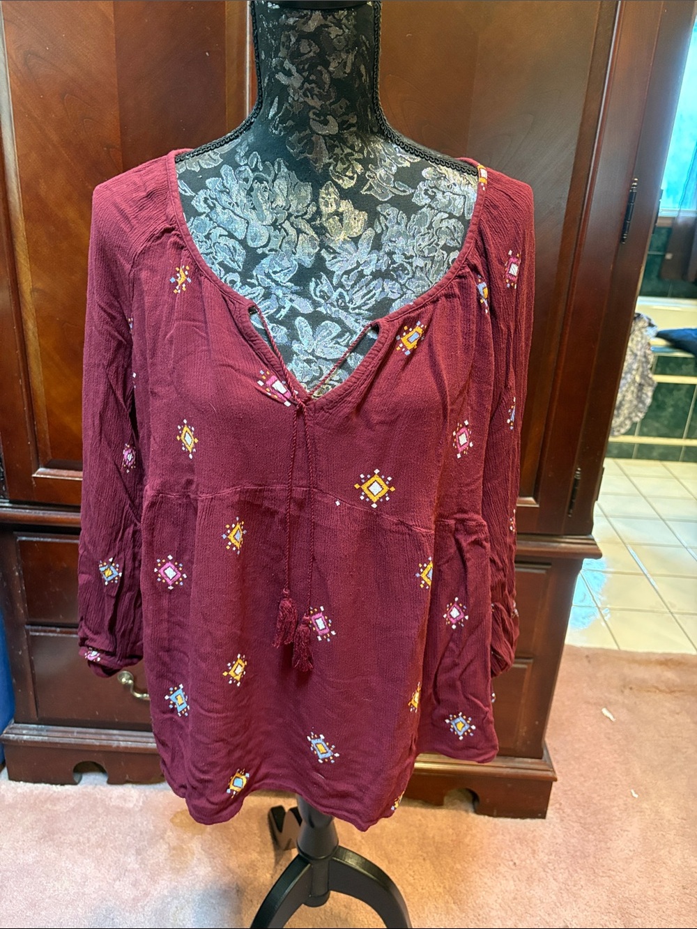 Women's Old Navy Maroon Peasant/Babydoll Blouse